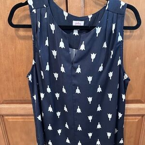 Navy Sleeveless Top with White Tulip Pattern